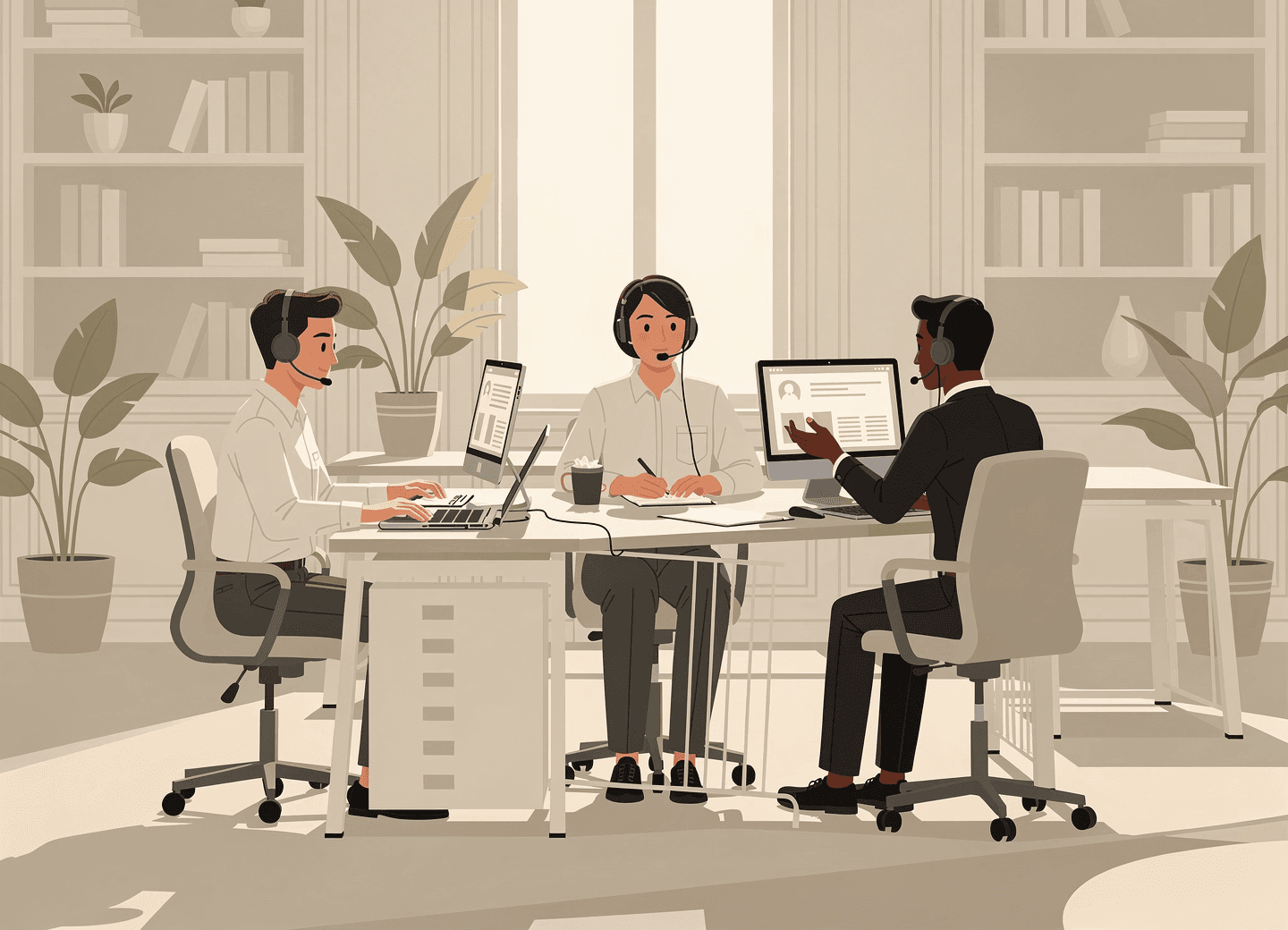 Professionals collaborating in a modern office